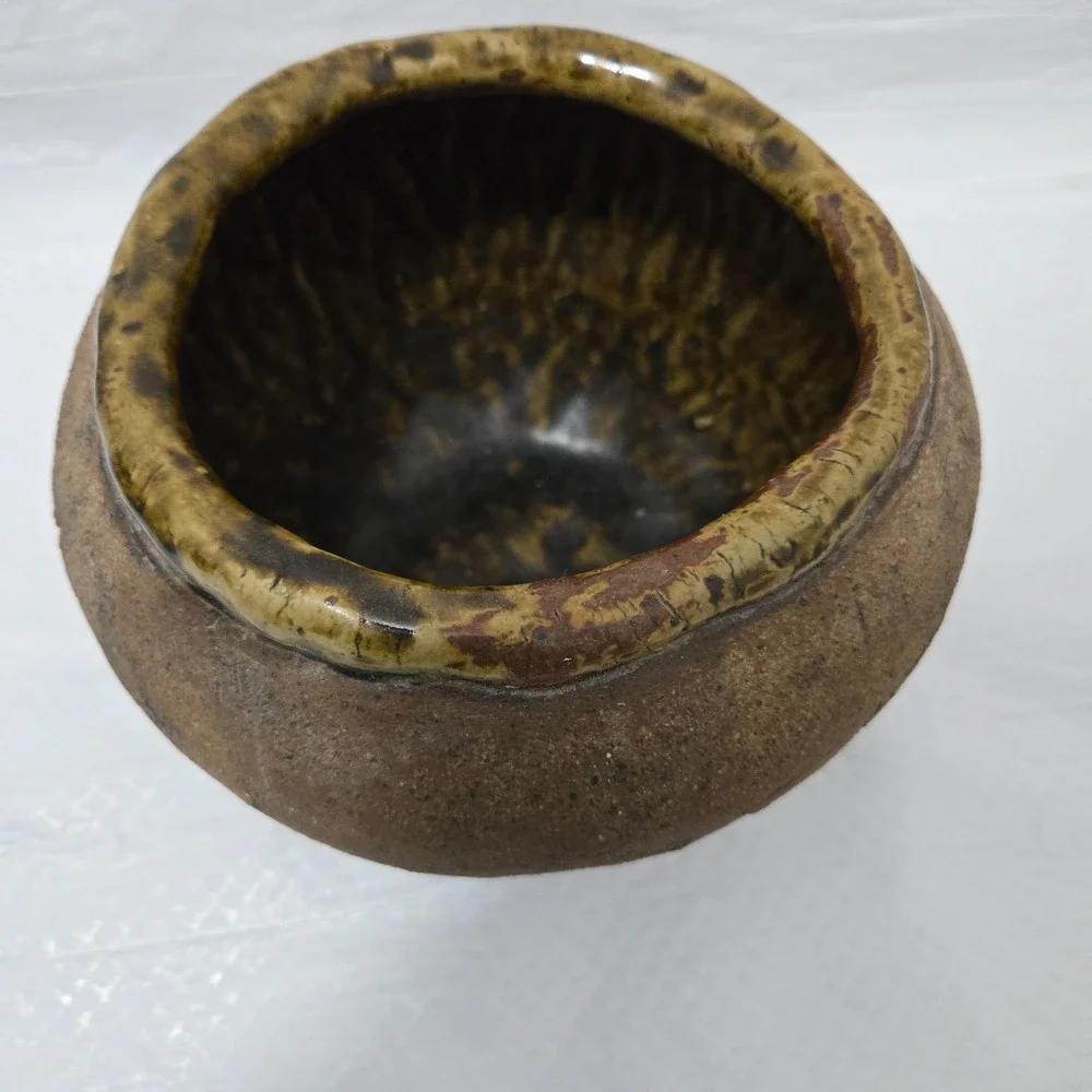 Vintage Japanese Studio Stoneware Lidded Bowl Pottery Green Marked